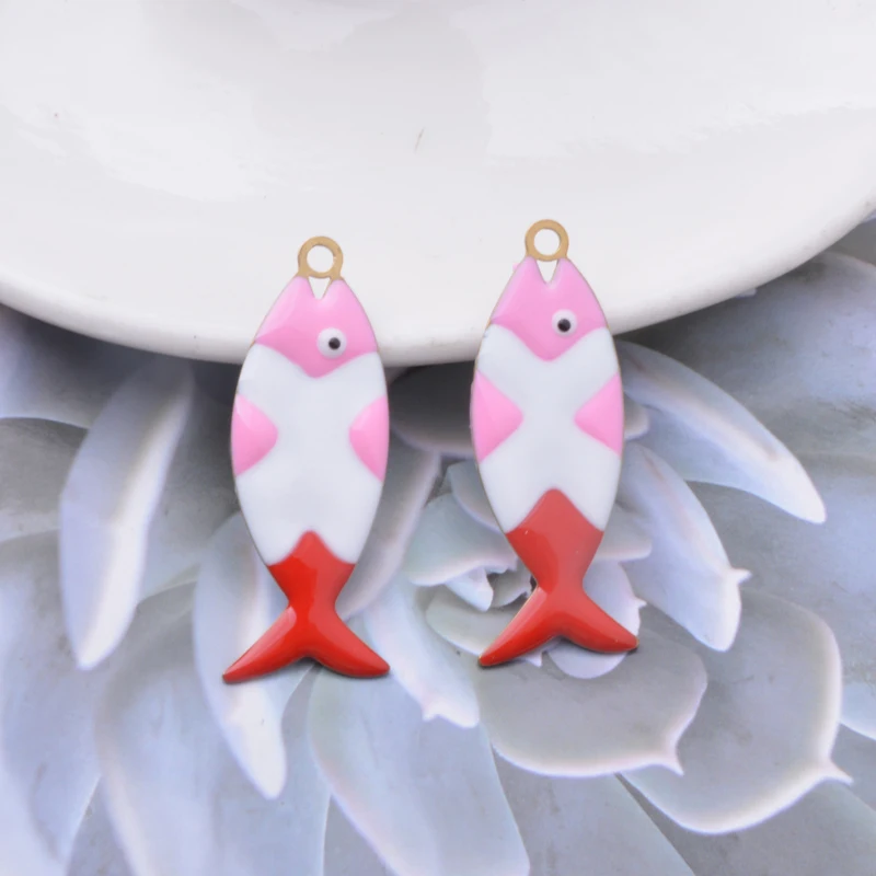 2pcs Fashion Copper Both-sided  Enamel Big Fish Charms Necklace Pendant DIY Jewelry Accessories