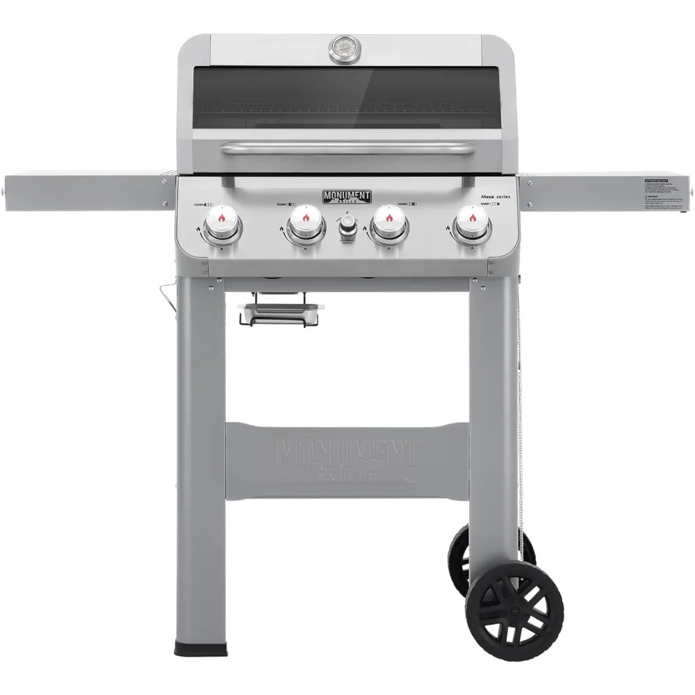 

4-Burner Liquid Propane Gas Grill, Silver Stainless Steel Grill Outdoor Patio Garden Barbecue Grill with Clearview® Lid and One