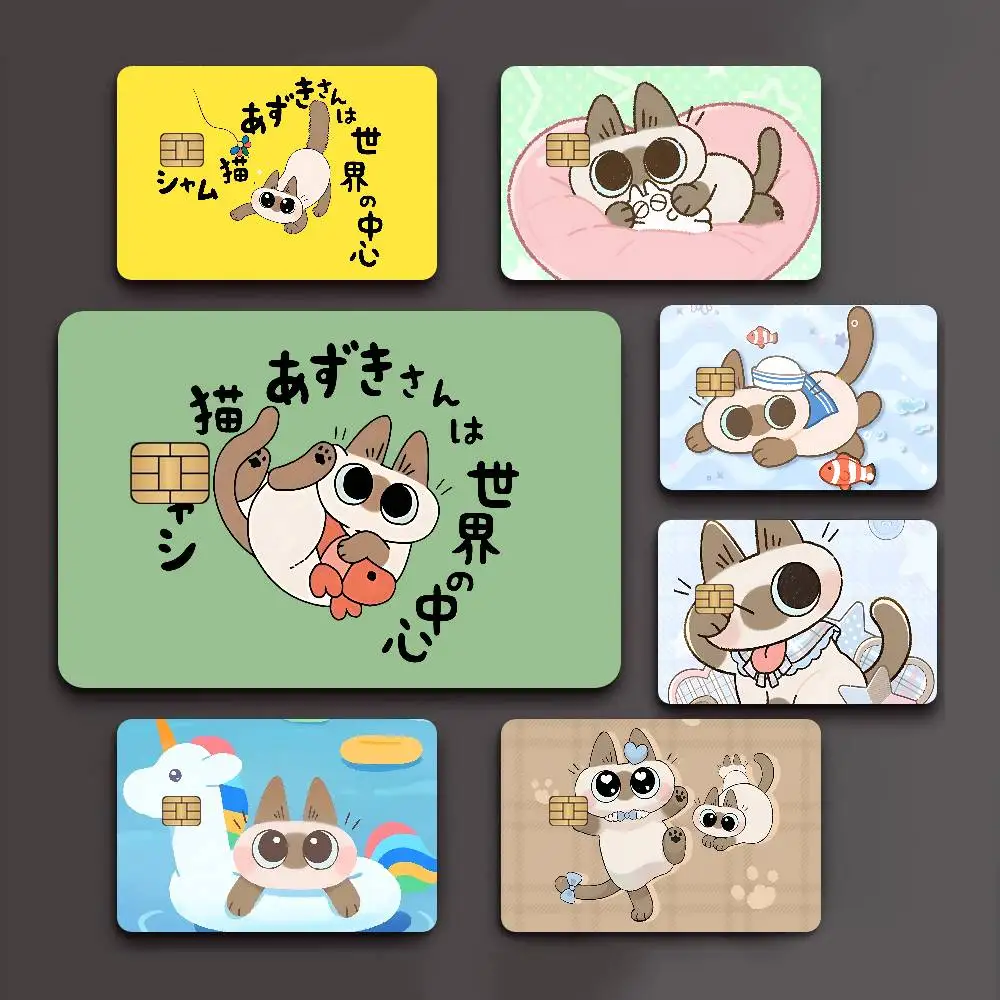 Azuki Cute Siamese Cat Pack MEME Cartoon Credit Card Skin Stickers For Bank Card Bus Metro Card Sticker Waterproof Women Gift