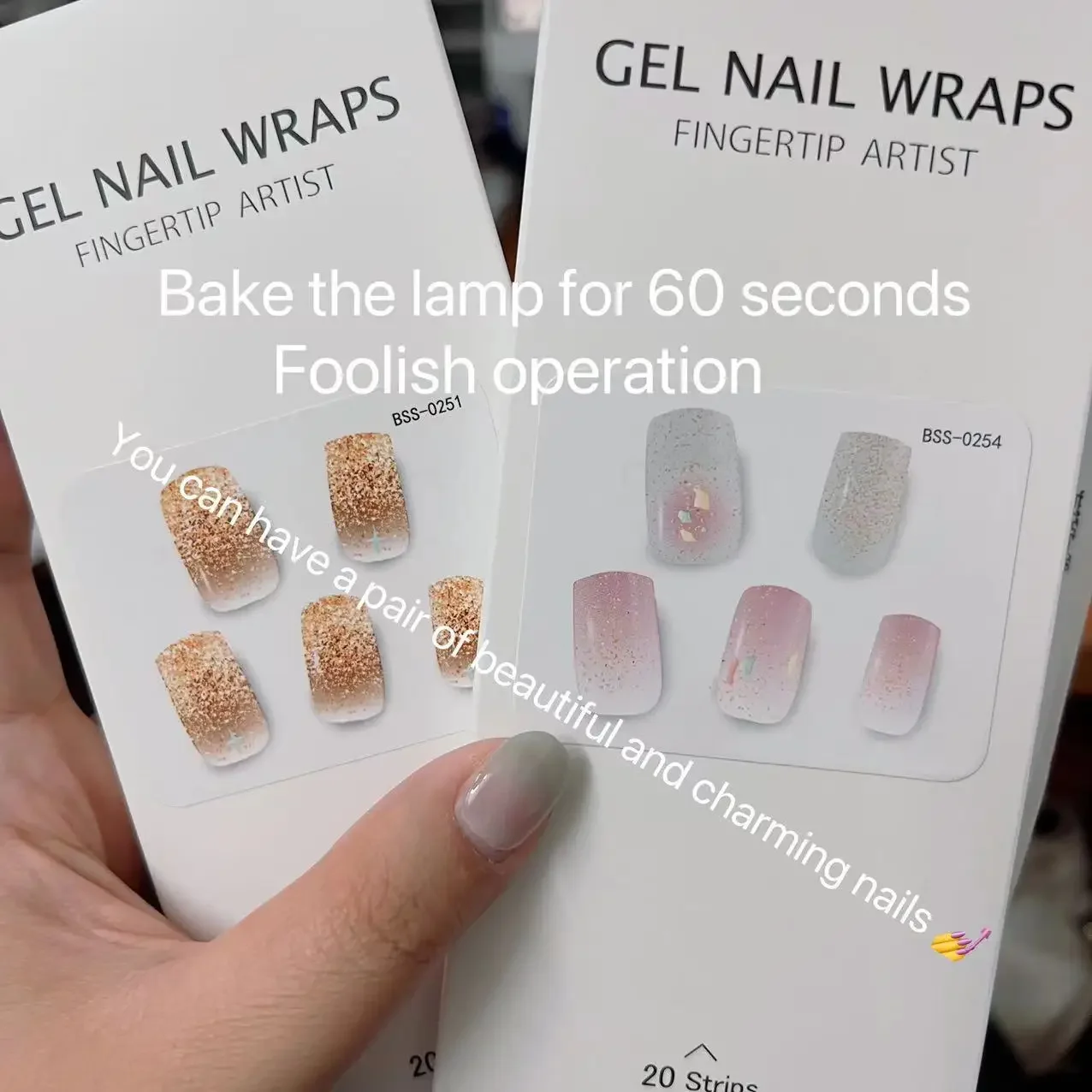 20 Stickers Portable European And American Semi-cured Gel Nail Stickers Onion Powder Uv Nail Polish Film Semi-baked Nail Sticker