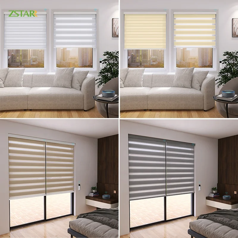 ม่านม้วนไฟฟ้าอัตโนมัติแบบคู่ ควบคุมผ่านรีโมท ระบบ Wifi ใช้พลังงานแสงอาทิตย์ ป้องกันแสงแดด ปรับแสงได้  ม่านทึบแสง