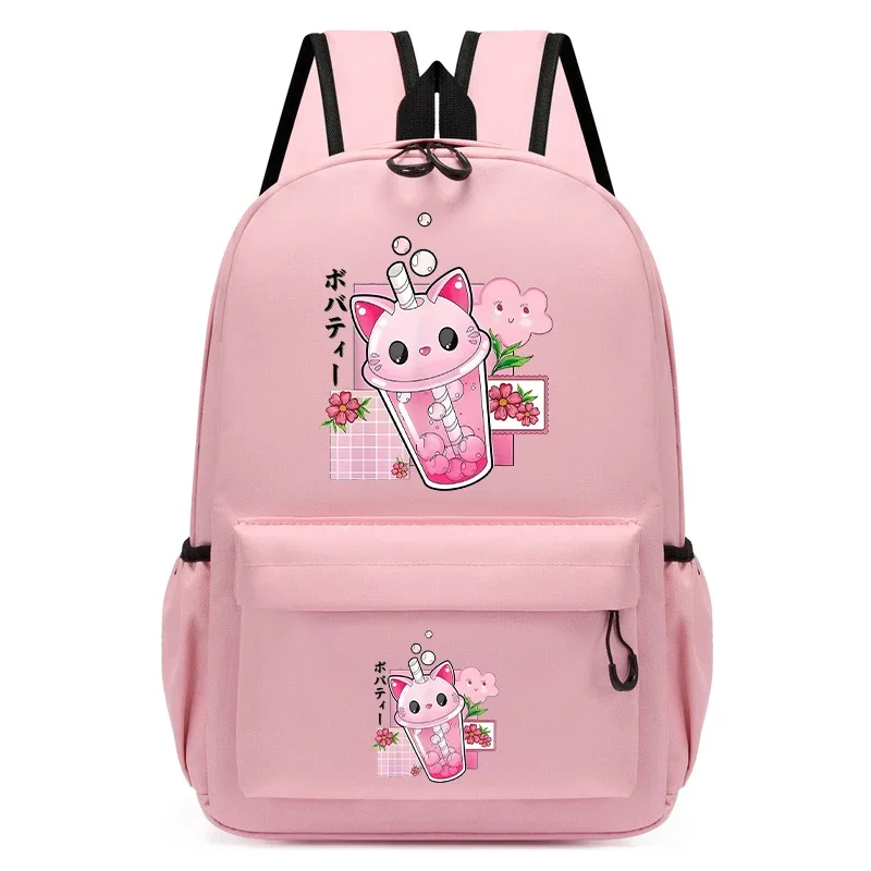 New Backpack for Girls Boba Milk Cartoon Pink School Bags Kids Satchels Kindergarten Bookbag Child Mochila Infantil Escolar