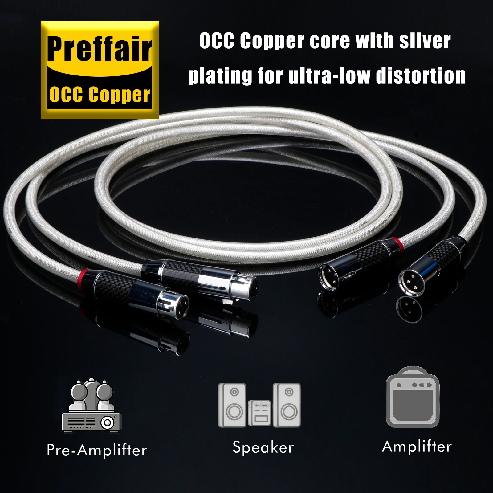 

Xlr Cables hifi 4 Core OCC Silver Plated audio vedio cable with carbon fiber xlr to xlr male female rhodium plated plug for CD