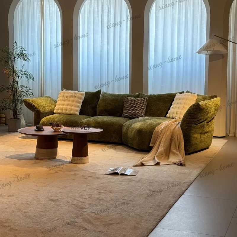 Olive Green Chenille Modular Sofa With Adjustable Backrest L Shaped Chaise Deep Seat Floor Style Accent Pillows For Living Room