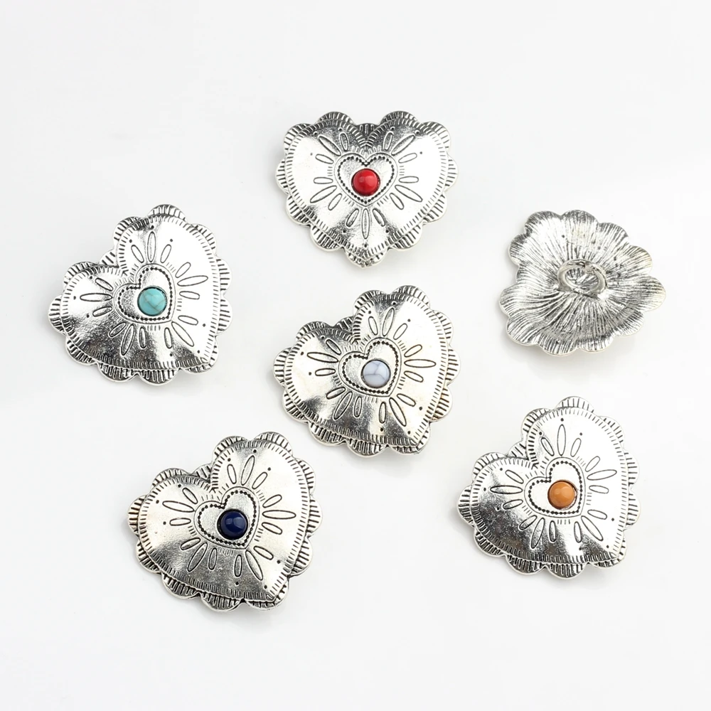 Retro Zinc Alloy Button Cute Heart Decorative Buttons Concho Charms Pendants 3pcs/lot For DIY Hair Jewelry Accessories