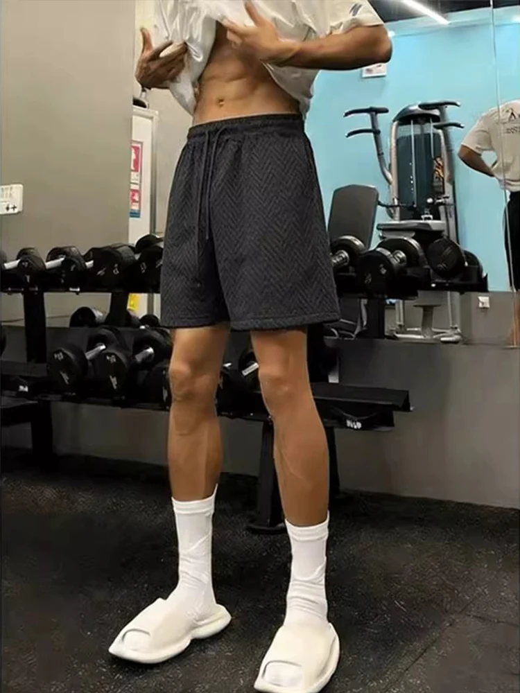 

Light Grey Sports Shorts Men's Summer Thin Breathable Outdoor Training Fitness Gym Four-Fifths Length Straight Leg Casual Shorts