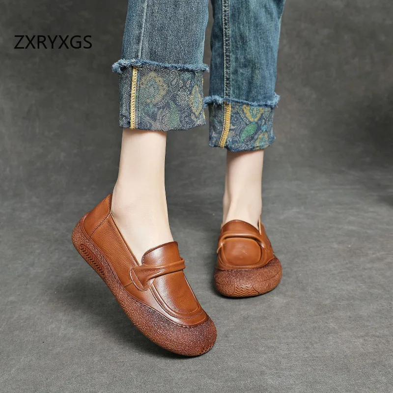 ZXRYXGS 2024 capa superior de piel de vaca nuevos zapatos planos suela suave zapatos cómodos de cuero para mujer zapatillas casuales zapatos de tendencia de temperamento