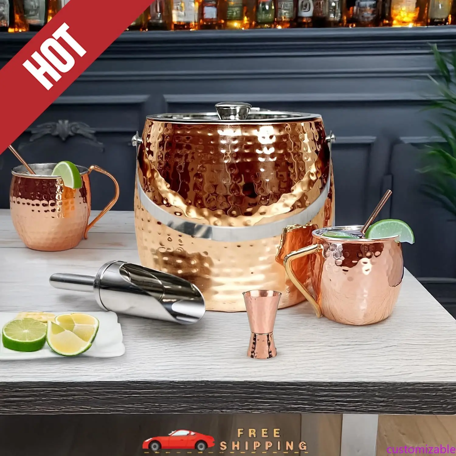 

Customizable 3QT Insulated Ice Bucket for Parties with Lid and Scoop- Sweat-Free One Bottle Wine Chiller/Champagne Bucket or Ice