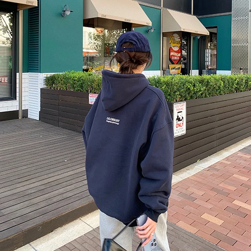 Sudadera con capucha con estampado de letras Thiened Fce para mujer temporada otoño invierno fibra de poliéster 00% diseño personalizado con capucha...