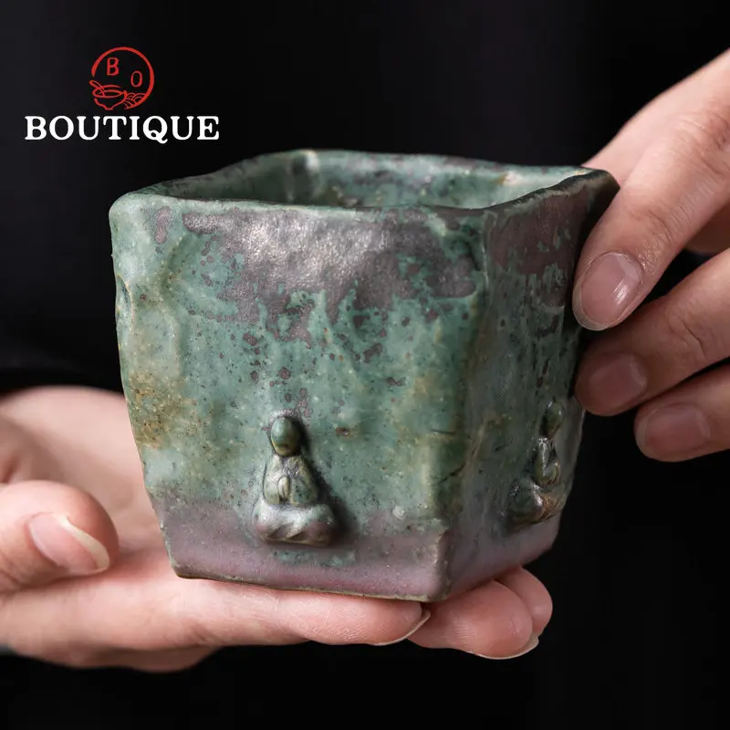 Imagem -06 - Dunhuang Mão-amassada Buddha Teacup Bronze Esmalte Estufa Cerâmica Kung fu Conjunto de Chá Copo de Degustação Grande Único Mestre Copo de Chá 120ml