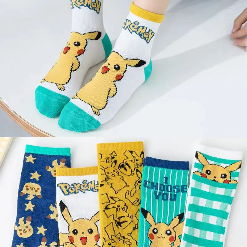 

5pcs / Pokemon parent-child socks Pikachu anime characters printed boat socks spring and summer cute boat socks boys cotton sock