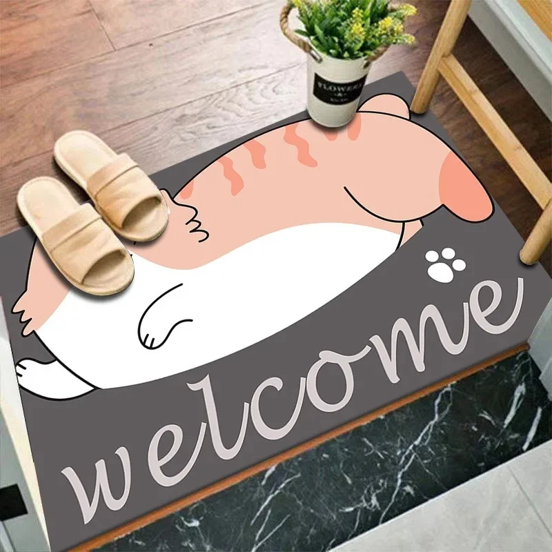 VIKAMA Cute Cartoon Shiba Inu Doormat, Non-slip Absorbent Entrance Floor Mat, Washable Entry Rug for Home Kitchen Decor