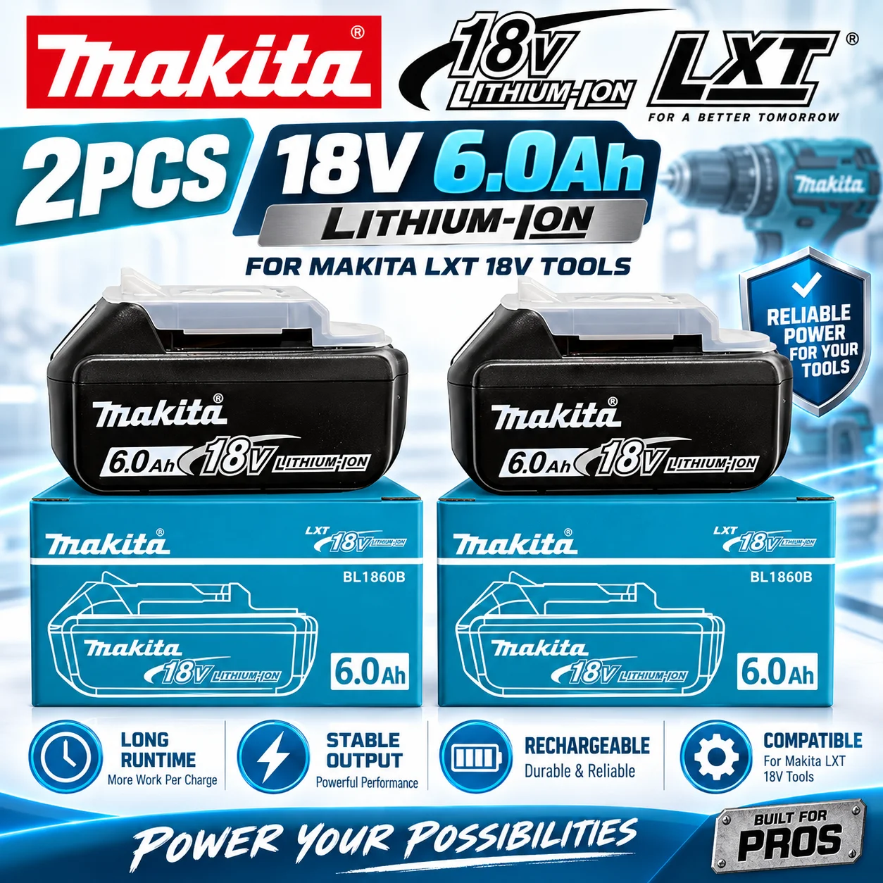 Batteria agli ioni di litio Makita 18V 6000mAh originale al 100%, batteria di ricambio per trapano 18V, batterie di ricambio BL1860 BL1830 BL1850 BL1860B