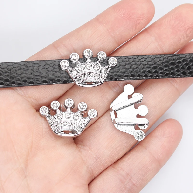 10Pcs/Lot 8mm Crystal Crown Slide Charms Bracelet Making  Fit Pet Collars Wristbands Keychain DIY Accessory Gift