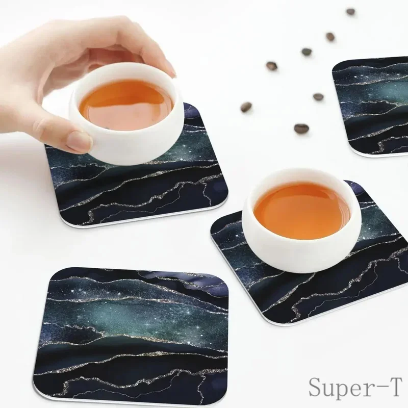 Glamour Night Black Milky Way Fake Marble Galaxy Coasters Kitchen Placemats Cup Coffee Mats For Decor Home Tableware Pams