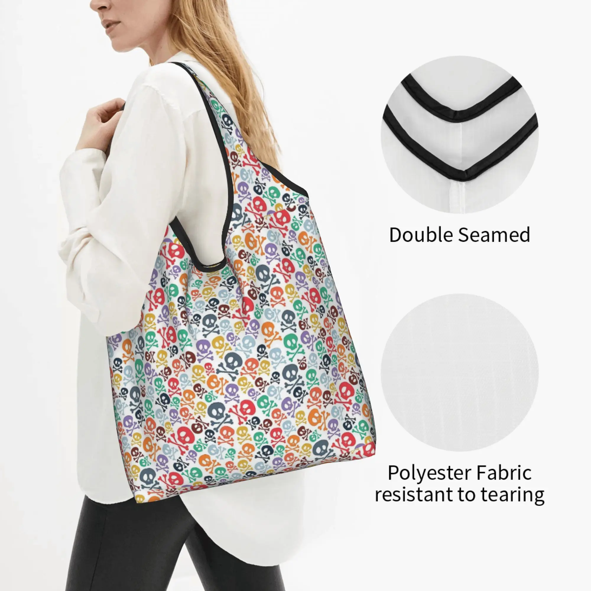 Skull Print Grocery Shopping Tote Bag Women Custom Horror Skeleton Death  Shoulder Shopper Bag Big Capacity Handbag