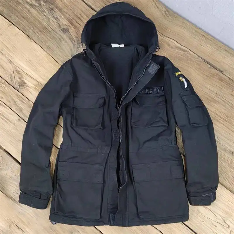 

US Military Fleece Tactical Windbreaker Jacket Men Autumn Winter Outdoor Windproof Warm Hood Cotton Coat Work Army Clothes Pants