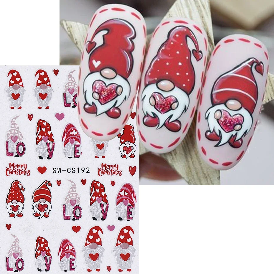 3D Christmas Nail Sticker Cartoon Leopard Plaid Santa Claus Letter Heart Doll DIY Winter Xmas Decal Manicure Art Decoration Tips