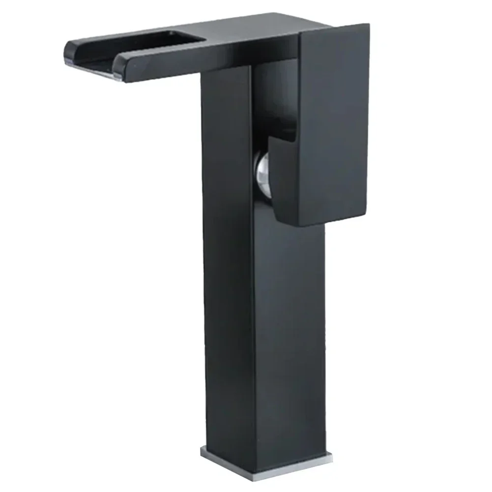 

Modern LED Waterfall Bathroom Faucet Single Handle Mixer Tap Color Changing LED Lights Solid Brass Construction Black