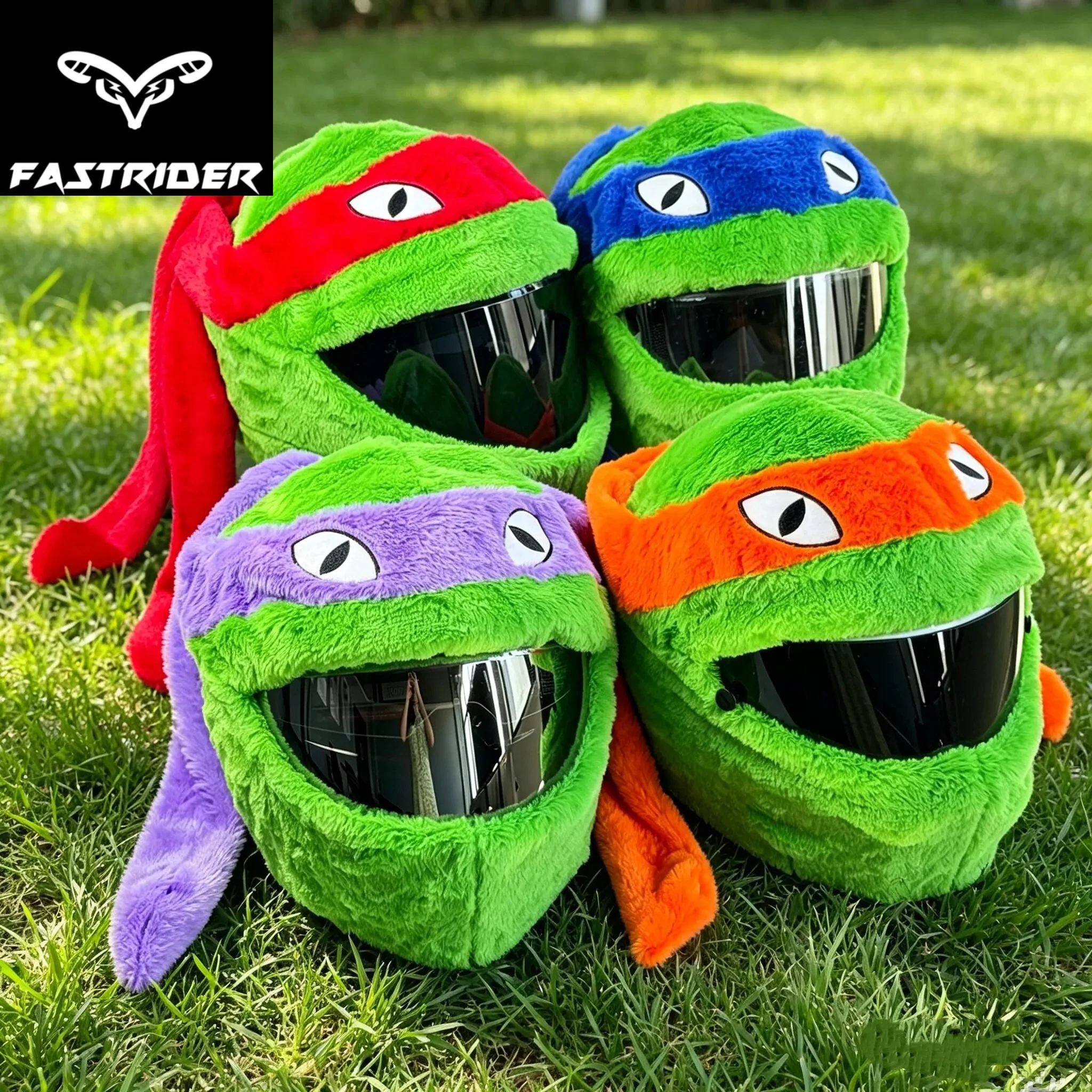 Cartoon-Plüsch-Tier-Motorradhelm-Abdeckung Grün Lustig Kratzfest Funda Casco Weiche Ninja-Stil Schildkröten-Helmhaube – Detail 4