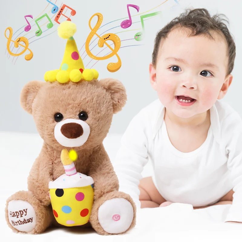 

45CM Funny Birthday Hat Teddy Bear Singing Interactive With Baby Plush Toy Rabbit Dog Electric Stuffed Kids EarlyEducation Doll