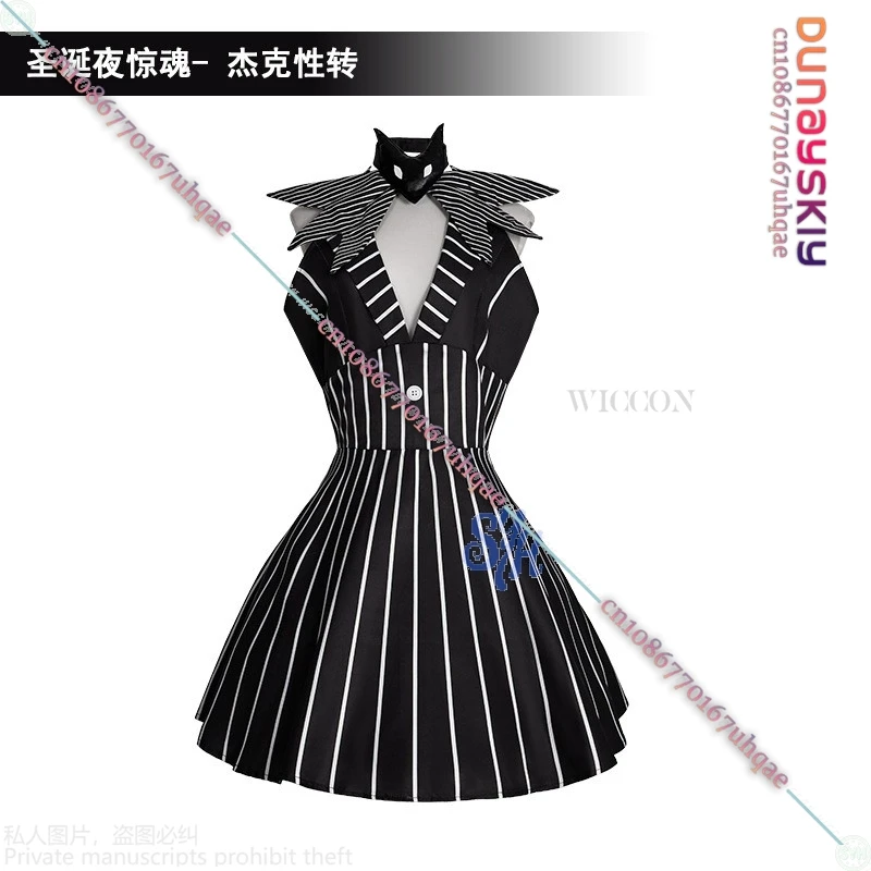 أنيمي أنشطة الهالوين حفلة تأثيري Skully Genderswapped أسود أبيض مخطط بلا أكمام عارية الذراعين {SAIKOU} فستان القوطي لوليتا #2