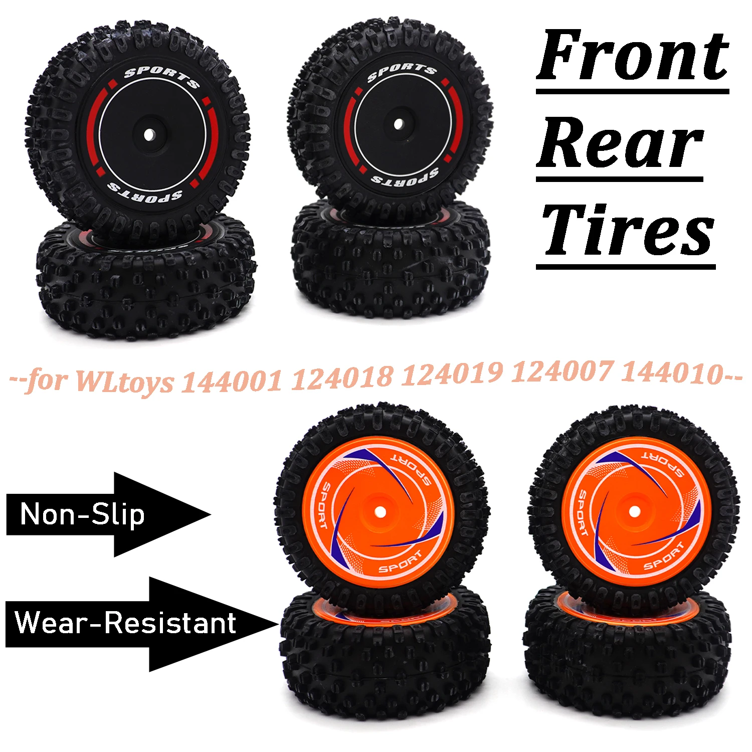 Gummi-Vorder- und Hinterradreifen, Nabe, rutschfestes/verschleißfestes Teil für 1/14 1/12 WLtoys 144001 144010 124018 124019 RC Drift Car