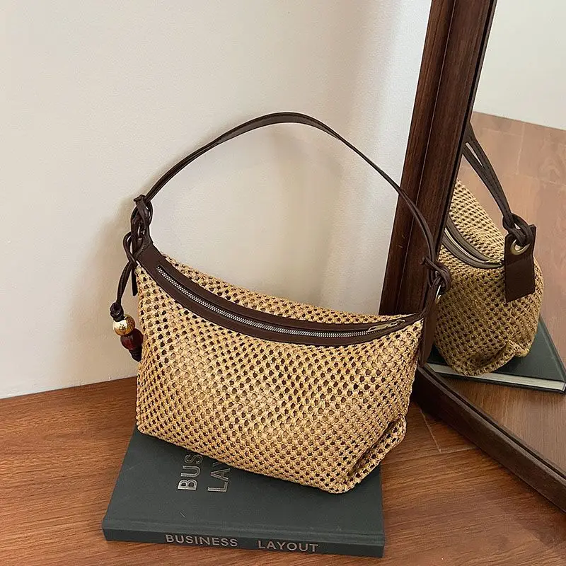 

Fashionable High-end Woven Bag Light Luxury Designer Square Handbag Niche Holiday Style Beach Bag New Versatile Casual Tote Bags