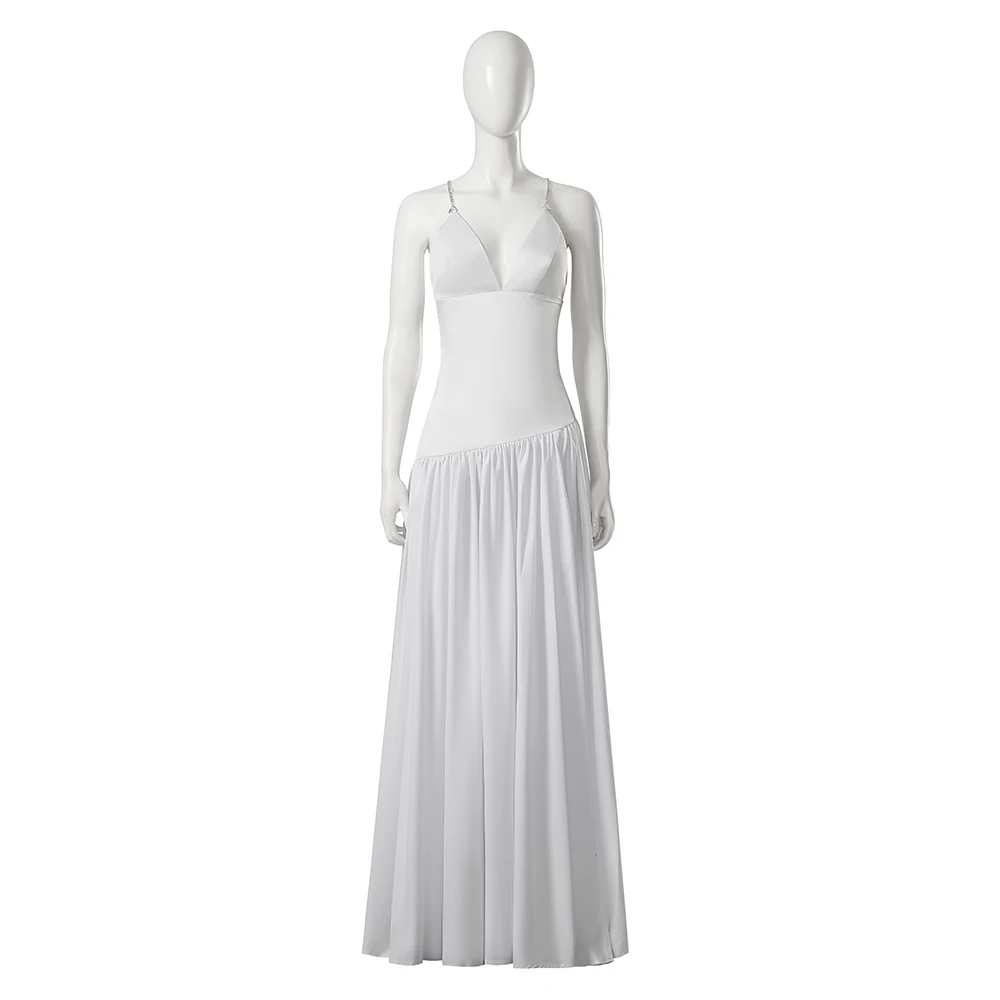 Harleey Cosplay Robe Blanche pour Femme, Robe de Bal Mince à Col en V, Bretelles Fantaisie Sexy, Uniforme de Mariage, Tenue de ixd'Halloween et de Carnaval