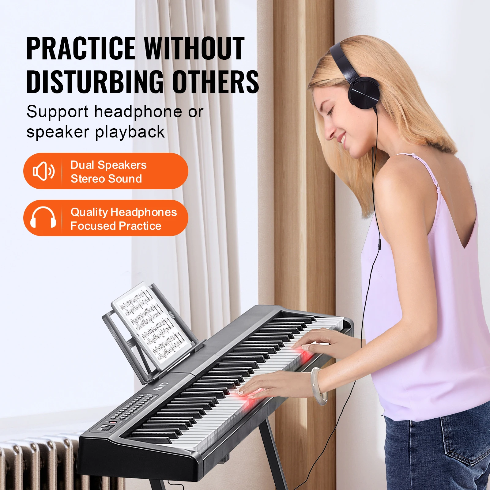 SucceBuy 88 مفتاح لوحة مفاتيح البيانو الرقمية مفاتيح شبه مرجحة كامل الحجم لوحة المفاتيح الكهربائية المحمولة البيانو مجموعة 1000 نغمات للمبتدئين
