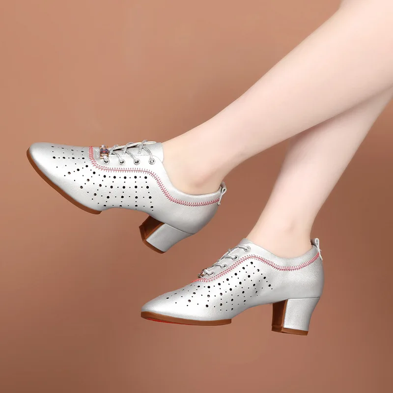 Scarpe da ballo latino in gomma con stampa leopardata da donna da donna Scarpe da ballo sociali quadrate per esterni Scarpe da ballo con suola morbida con tacco alto da marinaio