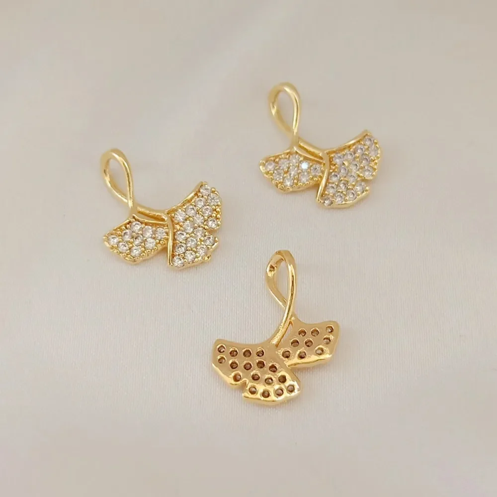 

14k Copper Plated with Real Gold and Set with Zircon Apricot Leaf Pendant, Bracelet, Earring, Diy Handmade Jewelry