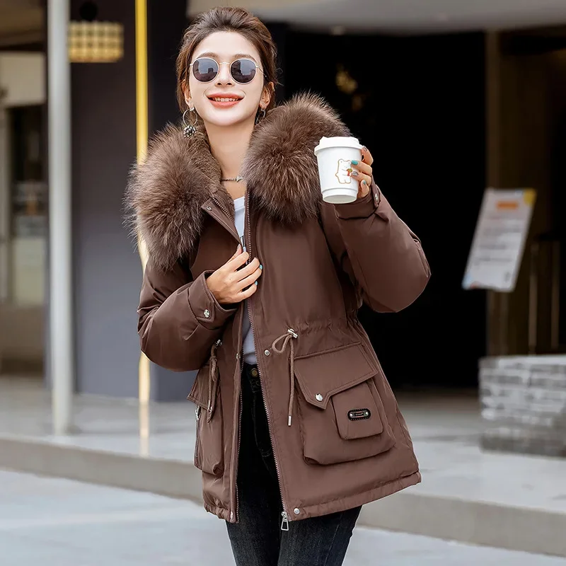 Women Winter Jacket Parka Clothes Loose Coat Wool Liner Hooded Jacket Fur Collar Warm Thick Snow Wear Oversize Padded Parka