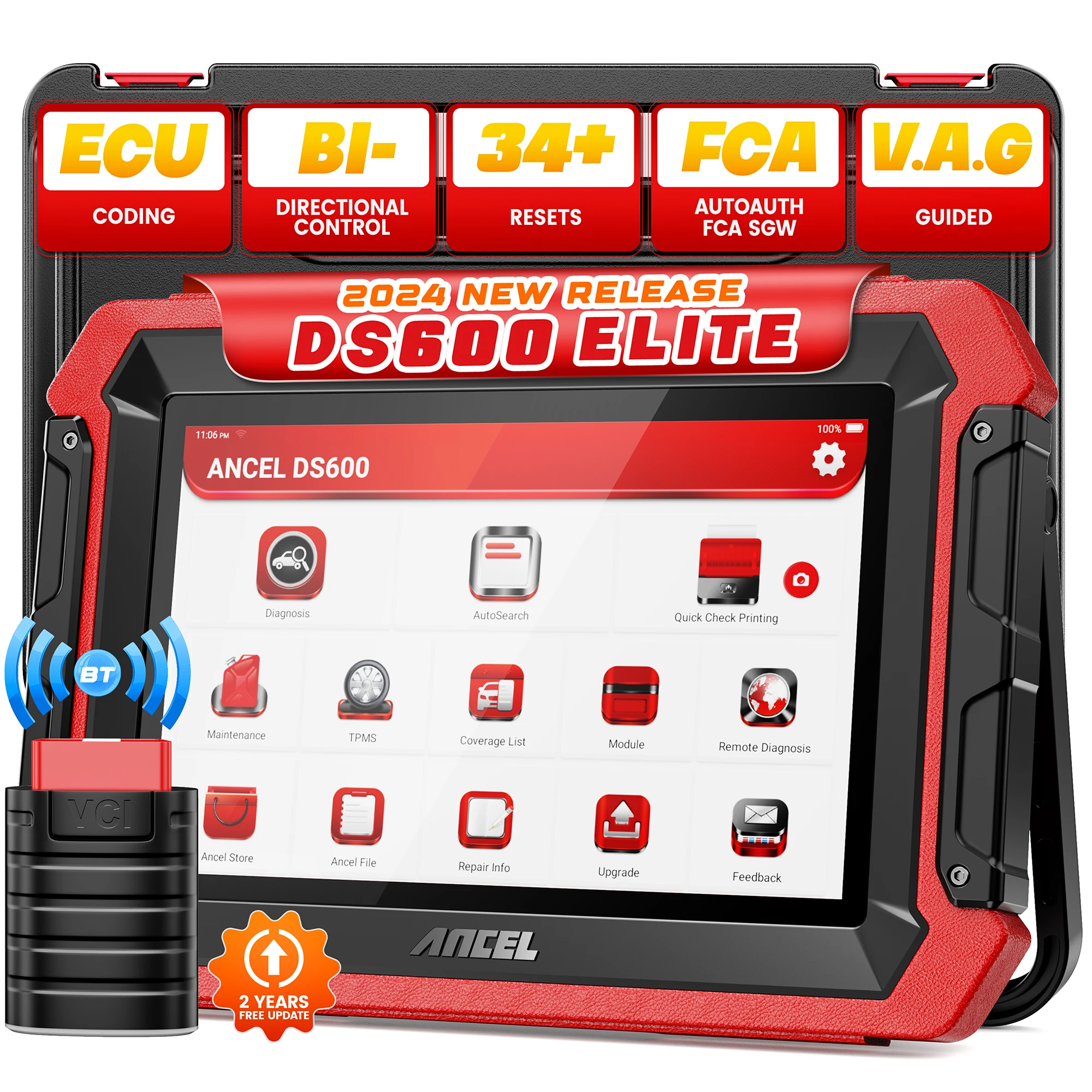 ANCEL DS600 OBD2 Automotive Scanner Professional TPMS Programming ECU Coding Active Test IMMO 28 Reset OBD 2 Car Diagnostic Tool