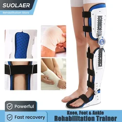 ROM Hinged Knee Foot Support Brace Orthosis Joint Stabilizer, Adjustable Post Op Knee Full Leg Immobilizer Protector Splint