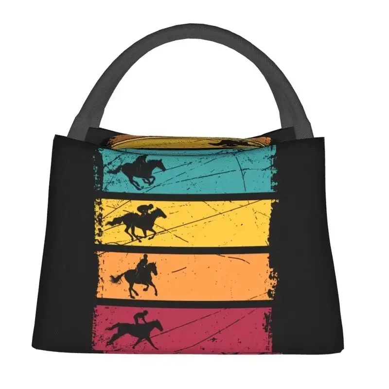 Vintage Horse Riding Insulated Lunch Bags for Outdoor Picnic Equestrian Rider Leakproof Cooler Thermal Bento Box Women