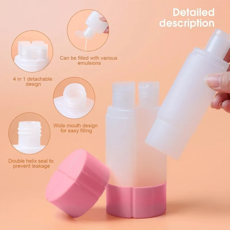 4-in-1 Auslaufsichere Flasche 4 * 60ml für Reise Fitness Camping Handgepäck Reisegröße Toilettenartikel Shampoo Lotion Flasche – Detail 4