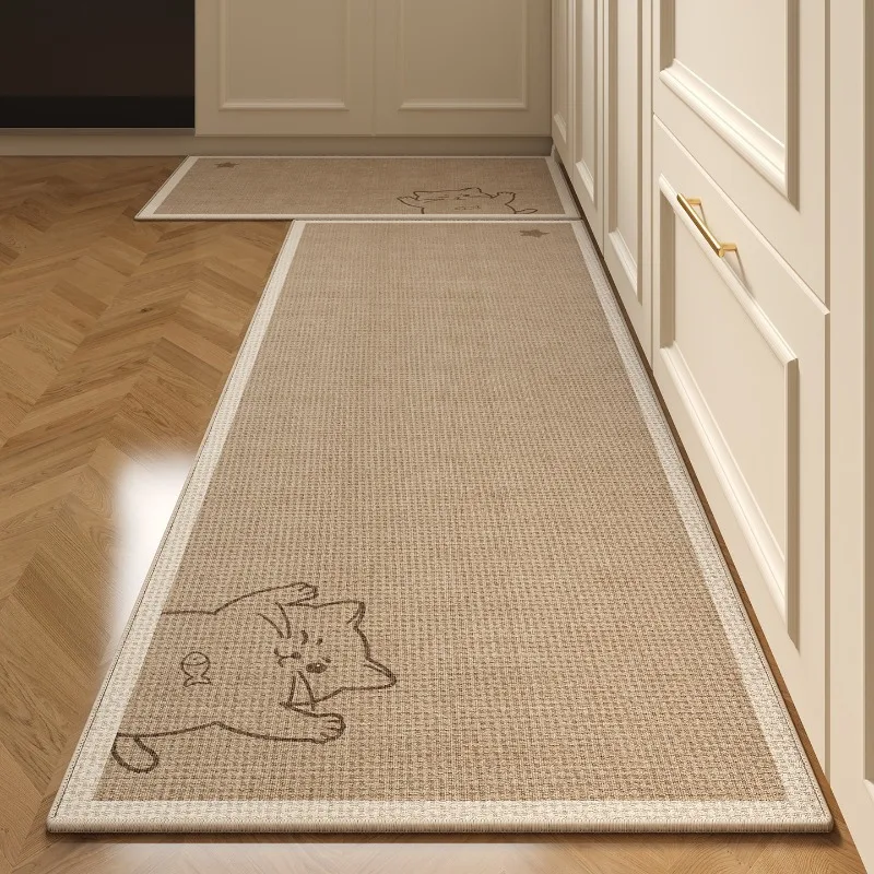 Fun Animal Kitten Prints Carpet PVC Leather Kitchen Foot Mats Anti-slip Durable Floor Mat Oil-resistant Washable Easy Clean Rug