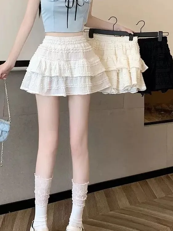 Korean Sweet Ballet Style  Skirt Women Summer 2026 New High Waist A-Line Fluffy Half Skirt Short Skirt for Petite Girls