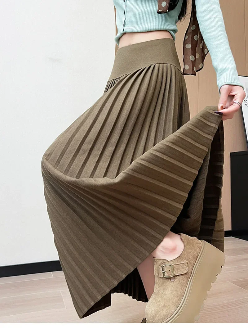 Hochgeschnittene Patchwork-Plissee-Röcke für Damen, 2026 Neue Figurformende Streetwear Lange Röcke, Einfarbige All-Match A-Linien-Röcke – Detail 4