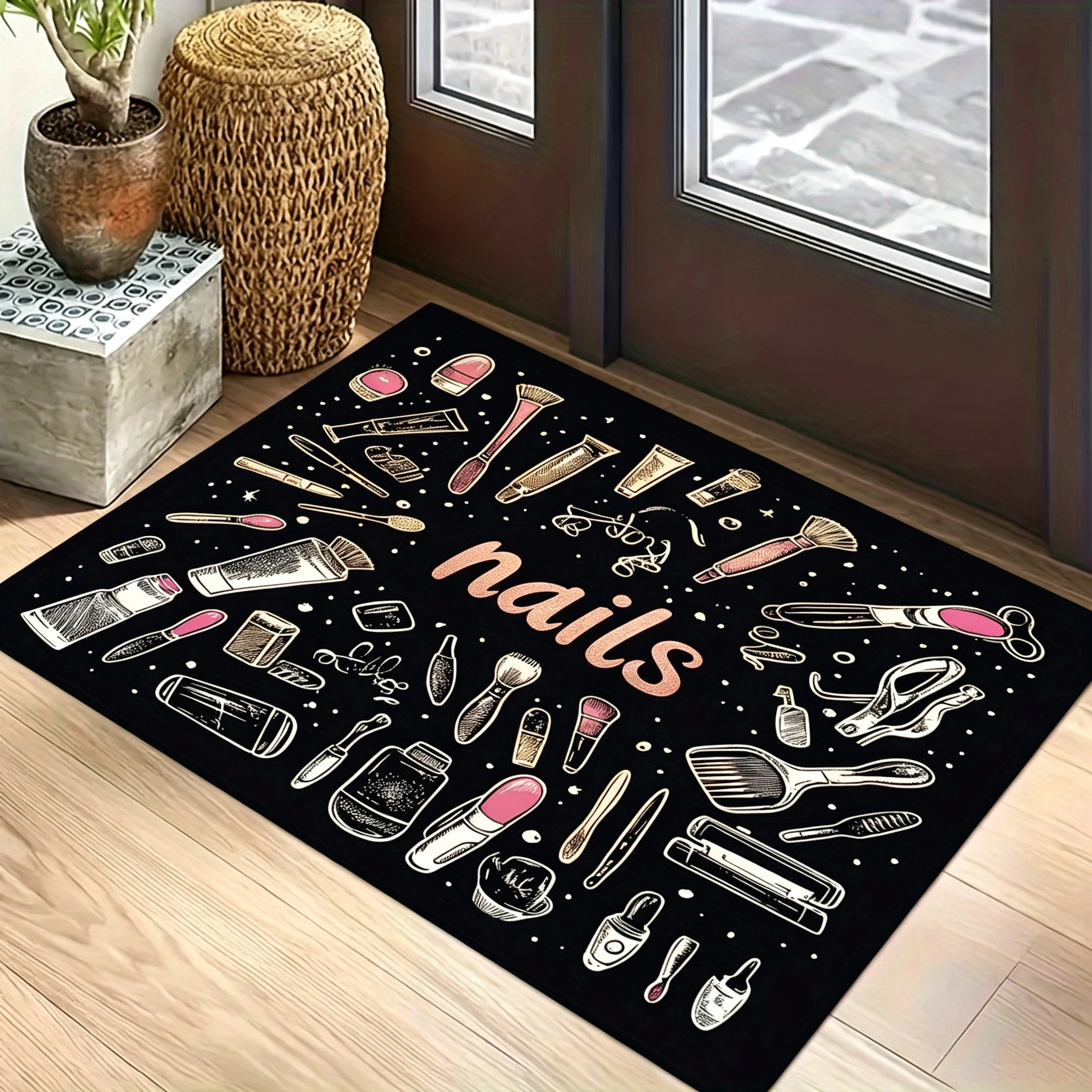 Manicure Tool Welcome Doormat for Front Door Floor Mat Home Decor Nail Art Equipment Sketch Print Stylish Indoor Beauty Salon