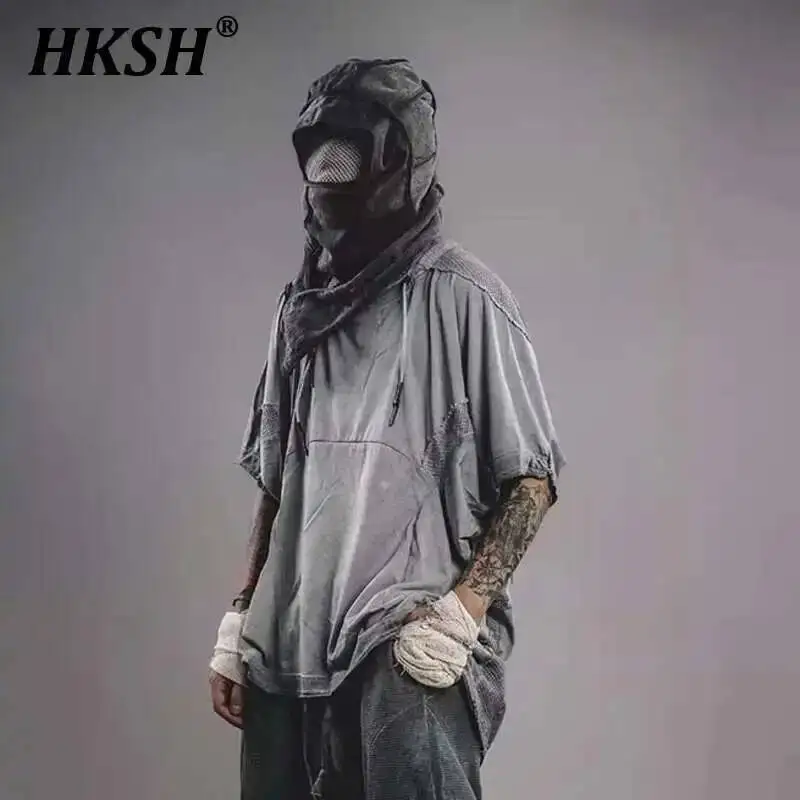 

HKSH весна лето новые модные дышащие футболки из ледяного шелка и хлопка свободные накладки деконструированные футболки для отходов в стиле панк HK1632