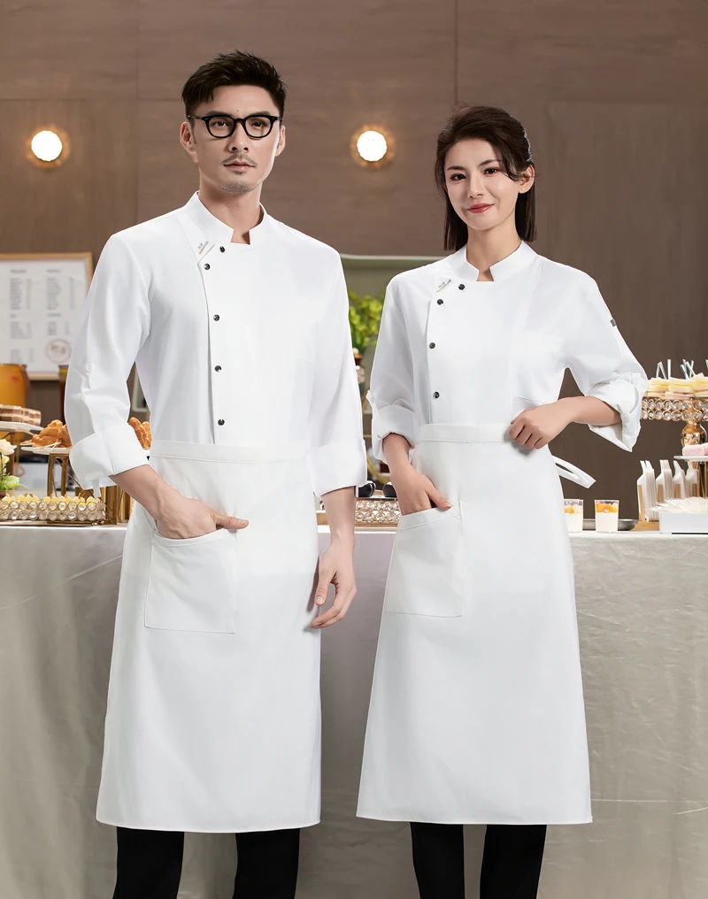 Kurtka kucharska hotelowa, fartuch, odzież, restauracja, biała, długi rękaw, uniform kucharski, koszulka kucharska, uniform roboczy piekarza, kelner, damski, logo