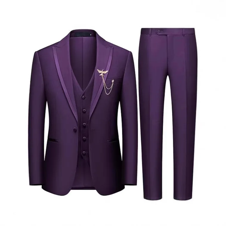 Men's 3-piece Suit with Single-button Fastening, Jacket, Vest, Trousers and Coat Set, Formal Wedding and Business Suit Men Suits