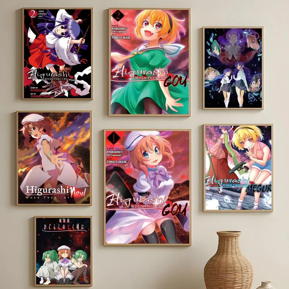 Horror-Anime-Poster „Higurashi When They Cry“ HD, selbstklebende, wasserfeste Wandkunst, einfach anzubringen, Dekoration für mehrere Szenen