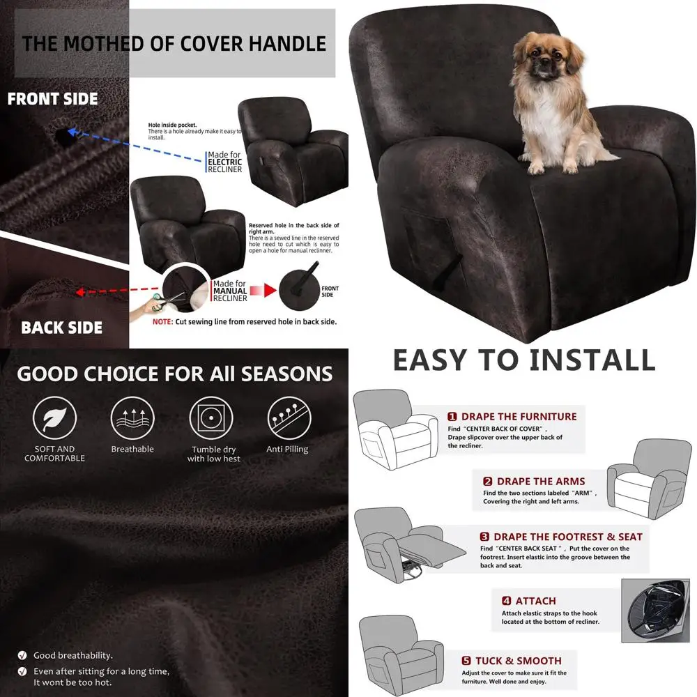 

Oversized Recliner Chair Covers, Thick 4-Piece Set for Lazy Boy Style Recliners, Suitable for Pets and Kids (X-Large, Black)