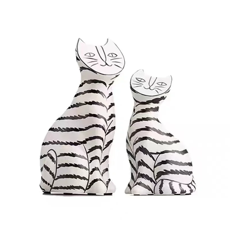 

Room Decor Striped Cat Sculpture Decoration Abstract Geometry Animal Figurines Desktop Decor Accessories Ornaments Gifts