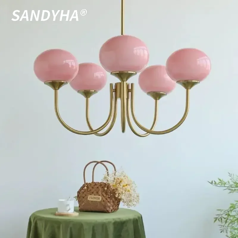 

SANDYHA Led Lights Home Decor Modern Minimalism Pendant Lamp Macaron Chandelier Pink for Living Room Kitchen Study Indoor Light