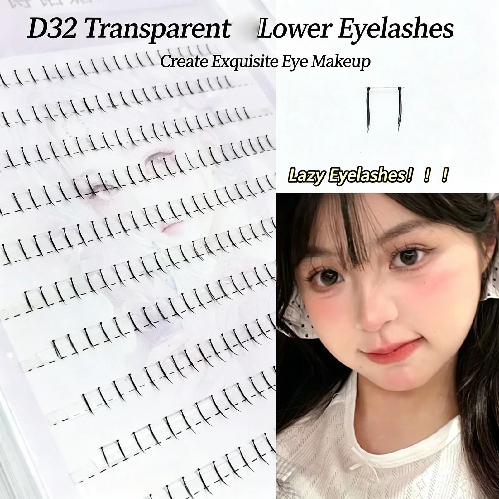 10rows Lazy Lower Eyelashes Natural Volume False Lashes For Daily Wear Eye Makeup Tool Invisible Transparent Band Curl Eyelash