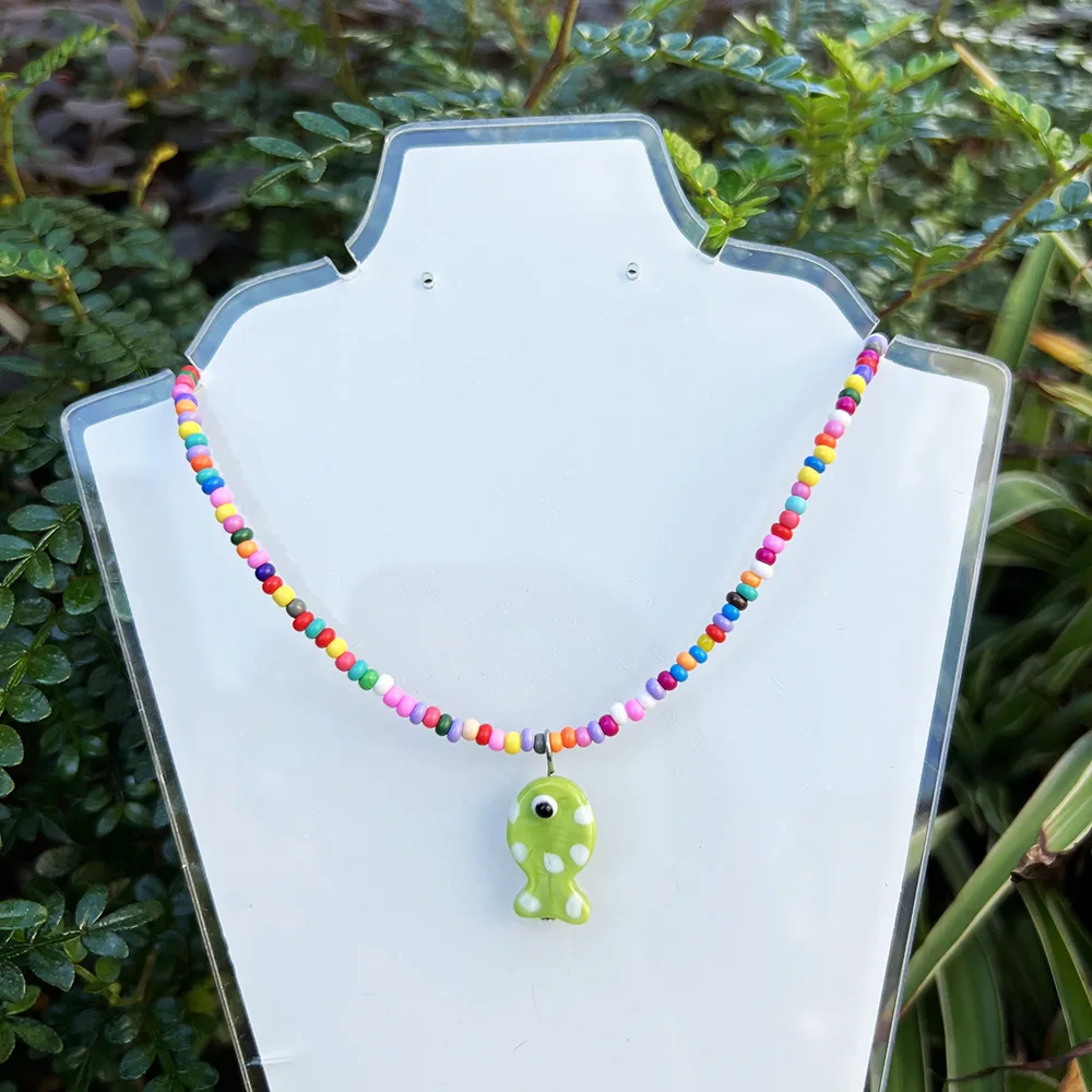 1PCS Creative Bohemia Mini Fish Necklace For Girl Women Colorful Handmade Beads Chain Choker Jewelry Beach Jewelry Gifts